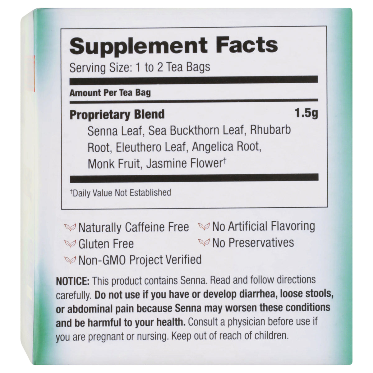 BVT005 | Supplement Facts panel showing serving size, proprietary blend ingredients and a warning notice