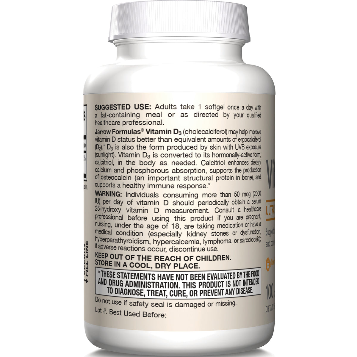 JR125 | back label showing suggested use, warning, storage instructions and regulatory disclaimer