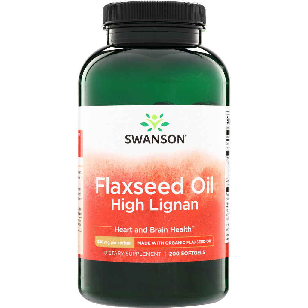 SWE005 | Swanson Flaxseed Oil High Lignan softgels, 200 count, 980 mg per softgel - Thumbnail