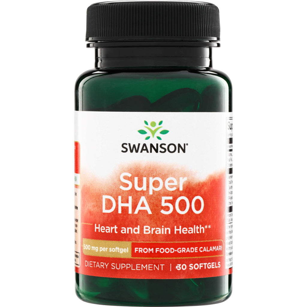 SWE062 | Swanson Super DHA 500 softgels bottle, Heart and Brain Health, 500 mg per softgel, 30 softgels - Thumbnail