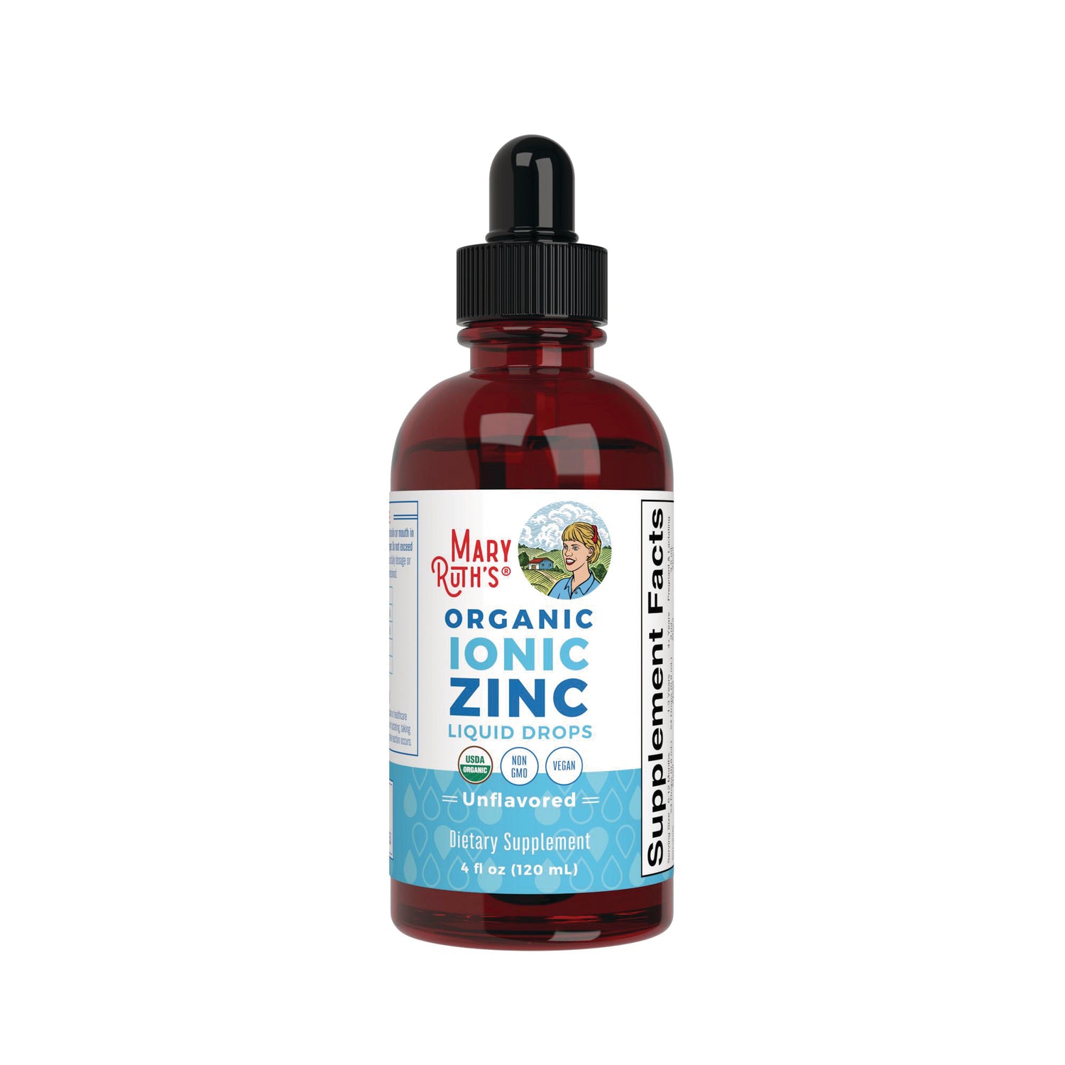 MRR037 | Mary Ruth's Organic Ionic Zinc liquid drops 4 fl oz unflavored bottle with black dropper