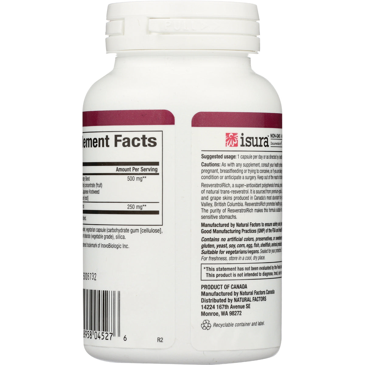 NFC080 | back of white supplement bottle showing Supplement Facts panel, caution and manufacturing text