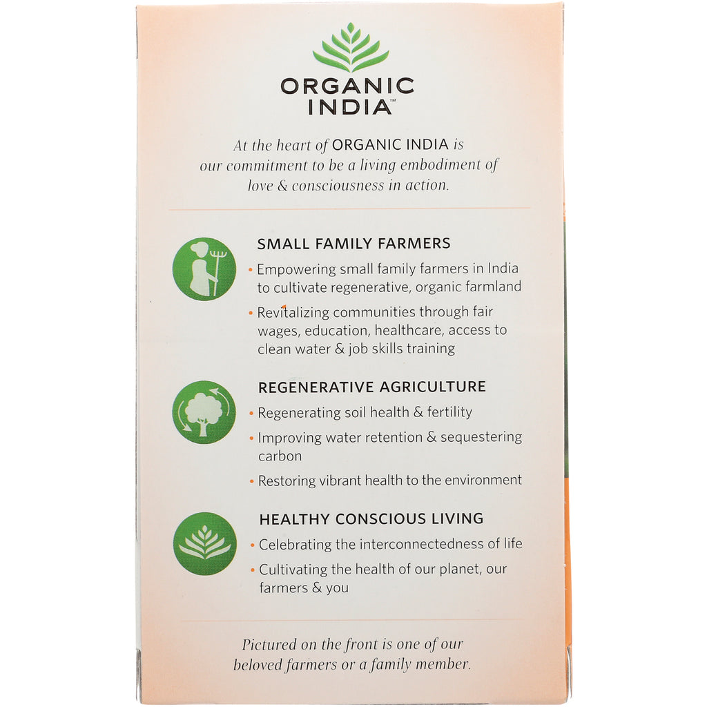 RGN074 | Organic India product infographic highlighting small family farmers, regenerative agriculture, and healthy conscious living - Thumbnail