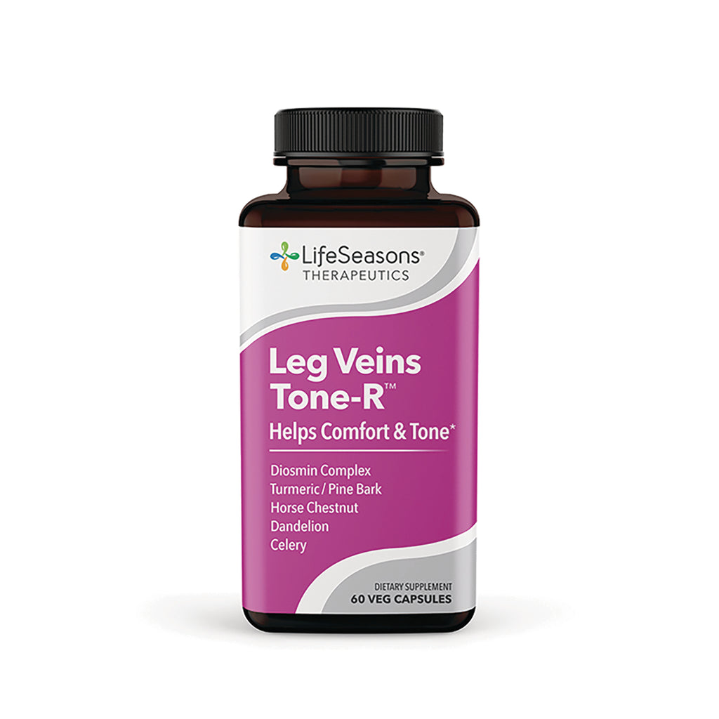 LSS009 | LifeSeasons Leg Veins Tone-R supplement bottle front label, 60 veg capsules, lists Diosmin complex, turmeric, horse chestnut - Thumbnail