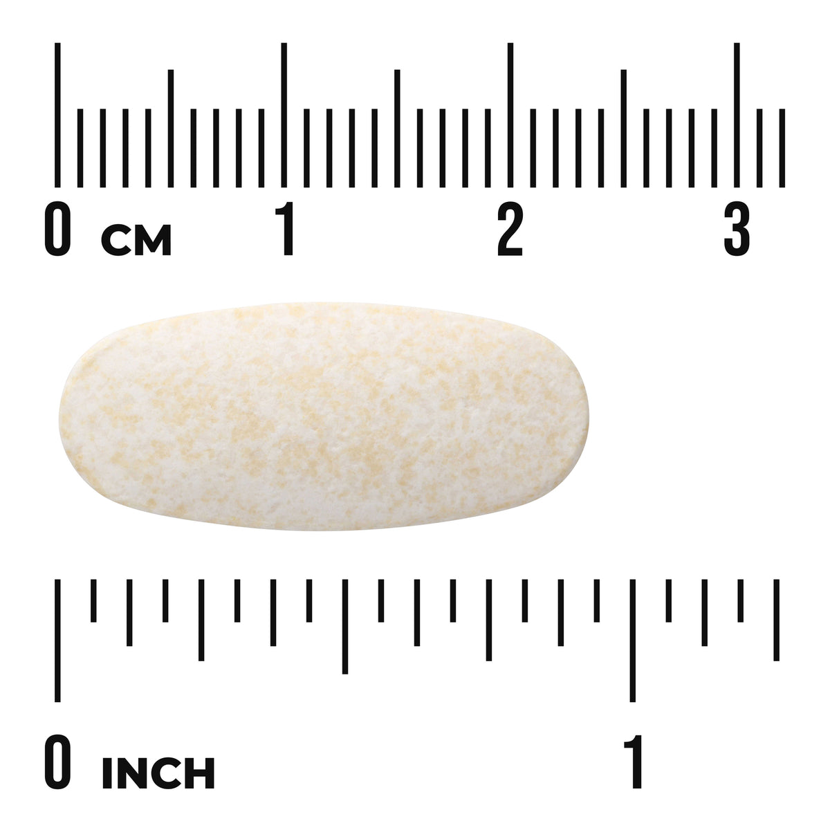 SW1081 | Oblong speckled tablet shown with size scale in cm and inches