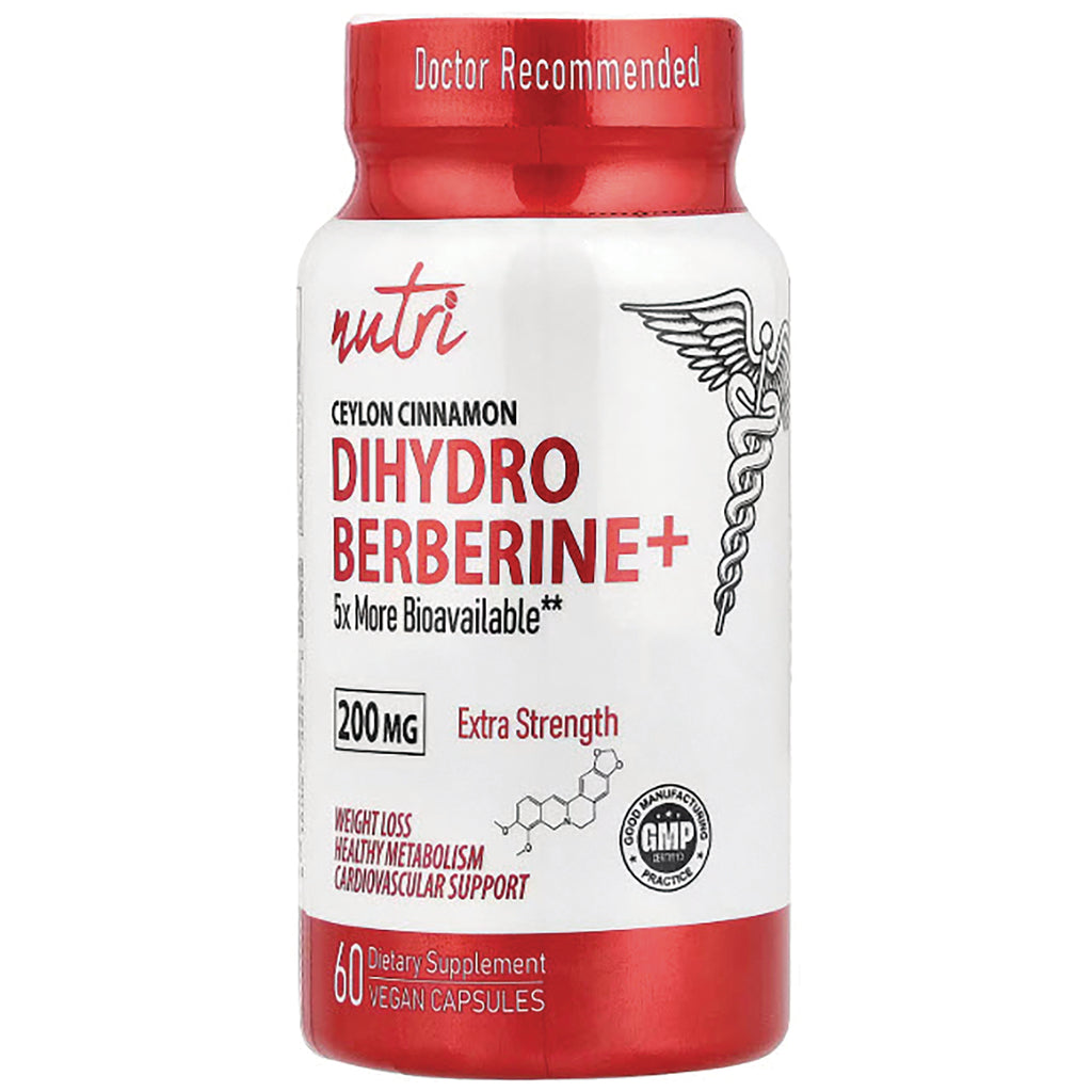 White and red bottle of Dihydro Berberine+ 200 mg dietary supplement, 60 vegan capsules - Thumbnail