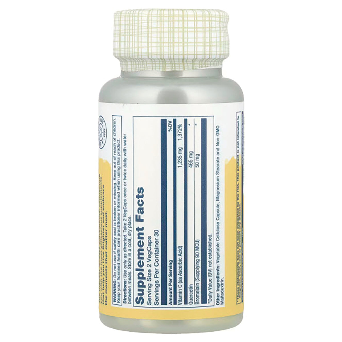 SLR468 | Back label with Supplement Facts panel and other ingredients for vegcaps dietary supplement