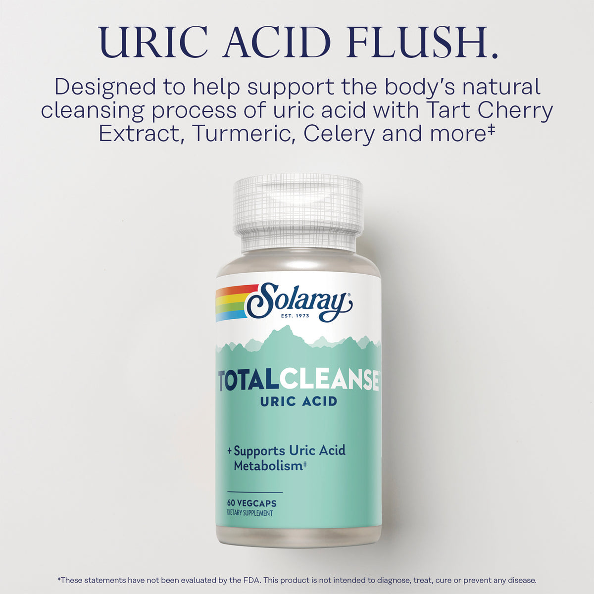 SLR290 | Solaray TotalCleanse Uric Acid bottle with label reading TotalCleanse Uric Acid and headline Uric Acid Flush