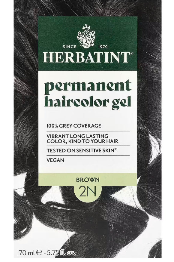 HBT005 | Herbatint permanent haircolor gel 2N Brown product box front showing half a woman's face - Thumbnail