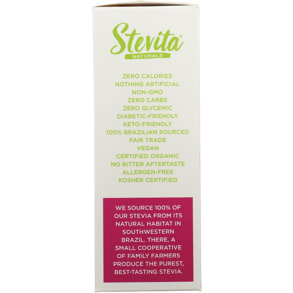 STV017 | Stevita Naturals benefits panel: zero calories, non-GMO, zero carbs, keto-friendly, vegan, organic, kosher - Thumbnail