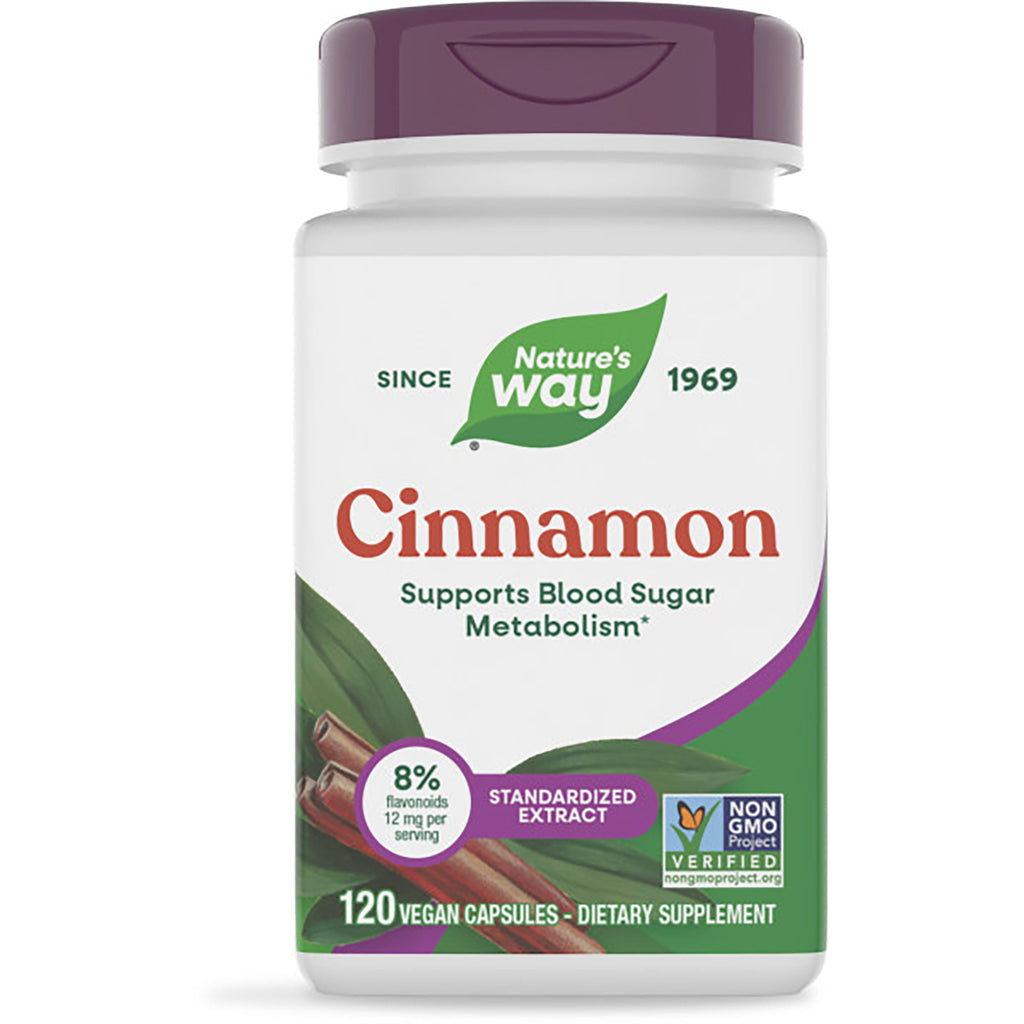 NW785 | Nature's Way Cinnamon Premium Extract bottle, 120 vegan capsules, label reads Supports Blood Sugar Metabolism and Plant Powered - Thumbnail