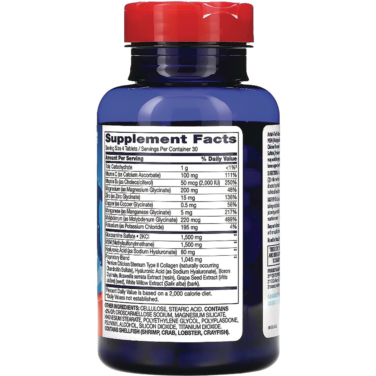CNT011 | back of blue supplement bottle showing Supplement Facts panel and ingredient list