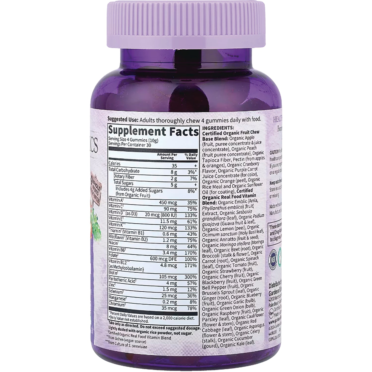 GLF237 | back label showing Supplement Facts nutrition panel and ingredient list on a purple bottle