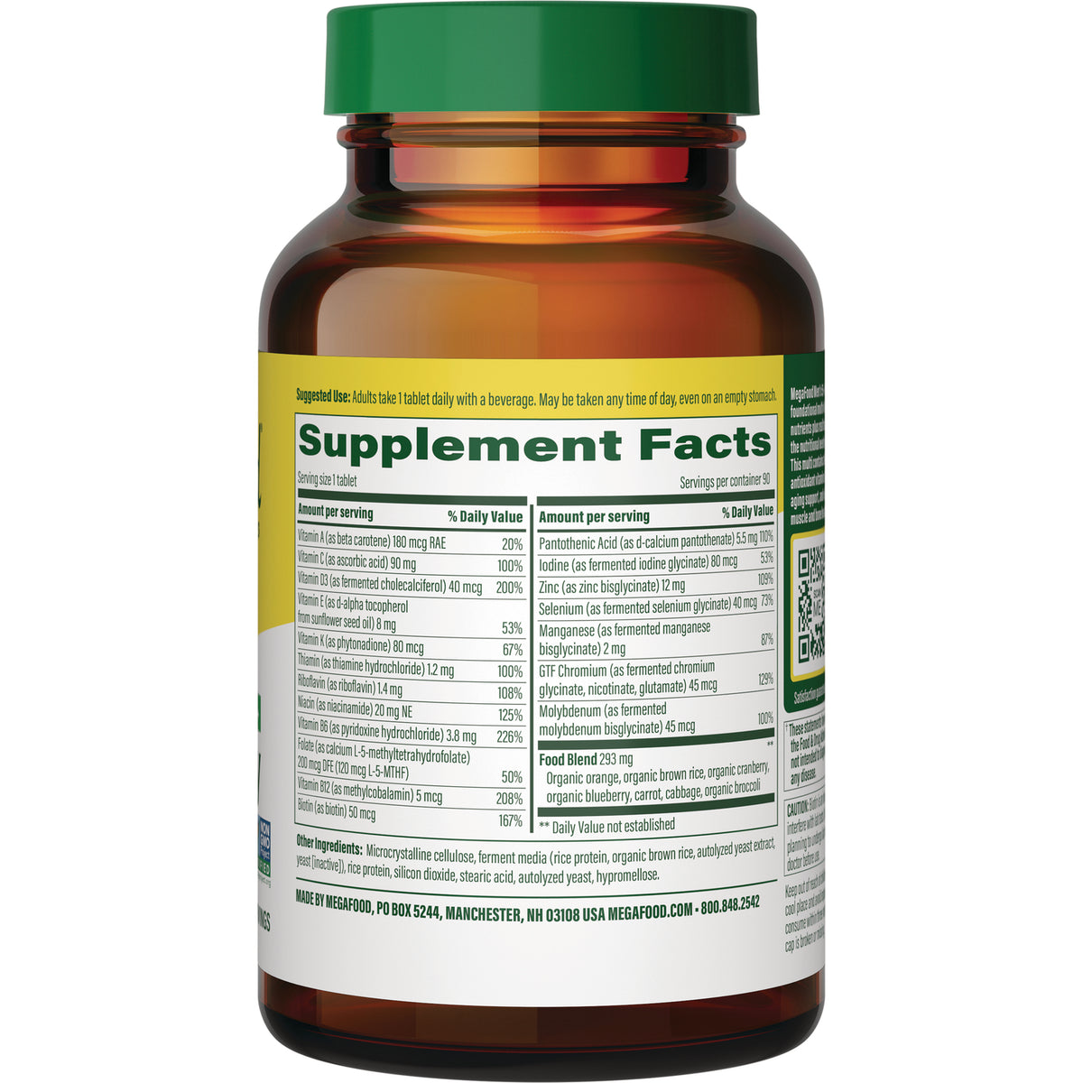 MGF128 | Back of brown bottle showing Supplement Facts nutrition label and ingredient list