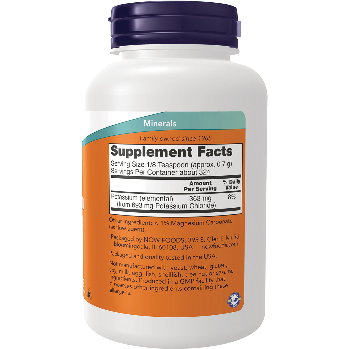 NWF905 | Back of white supplement bottle with orange label showing Supplement Facts panel and ingredient and packaging text