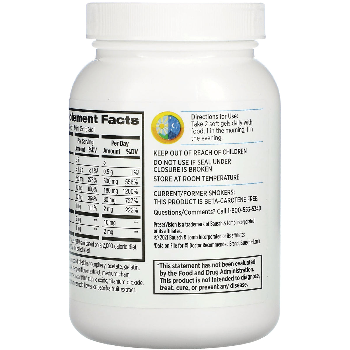 BNL025 | back label of white supplement bottle showing supplement facts, directions, warnings and contact info