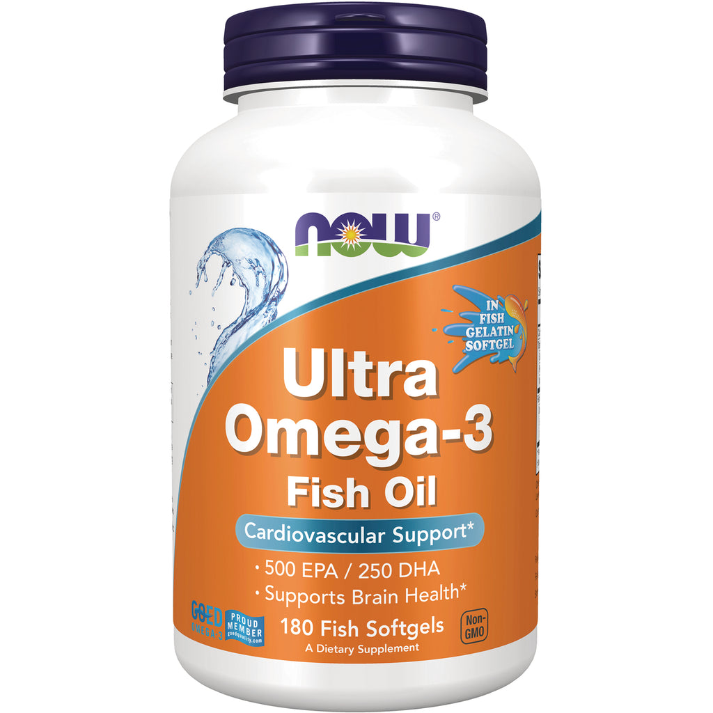 NWF1453 | NOW Ultra Omega-3 Fish Oil bottle front, 180 fish softgels, Cardiovascular Support - Thumbnail