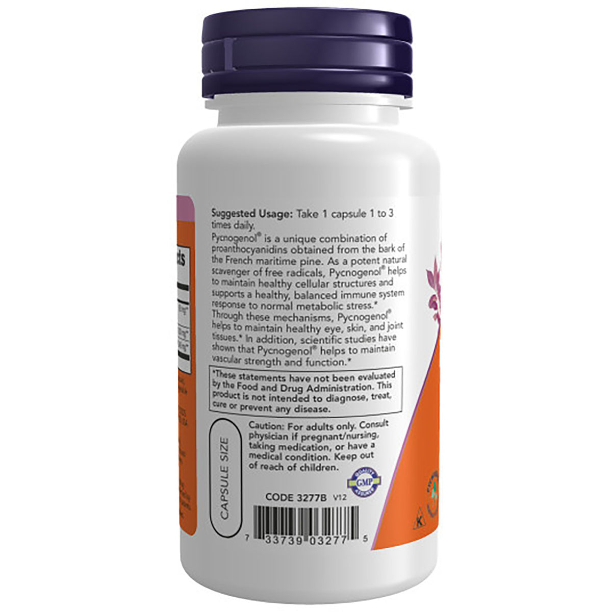 NWF1333 | back label of white supplement bottle showing suggested usage, caution text and barcode
