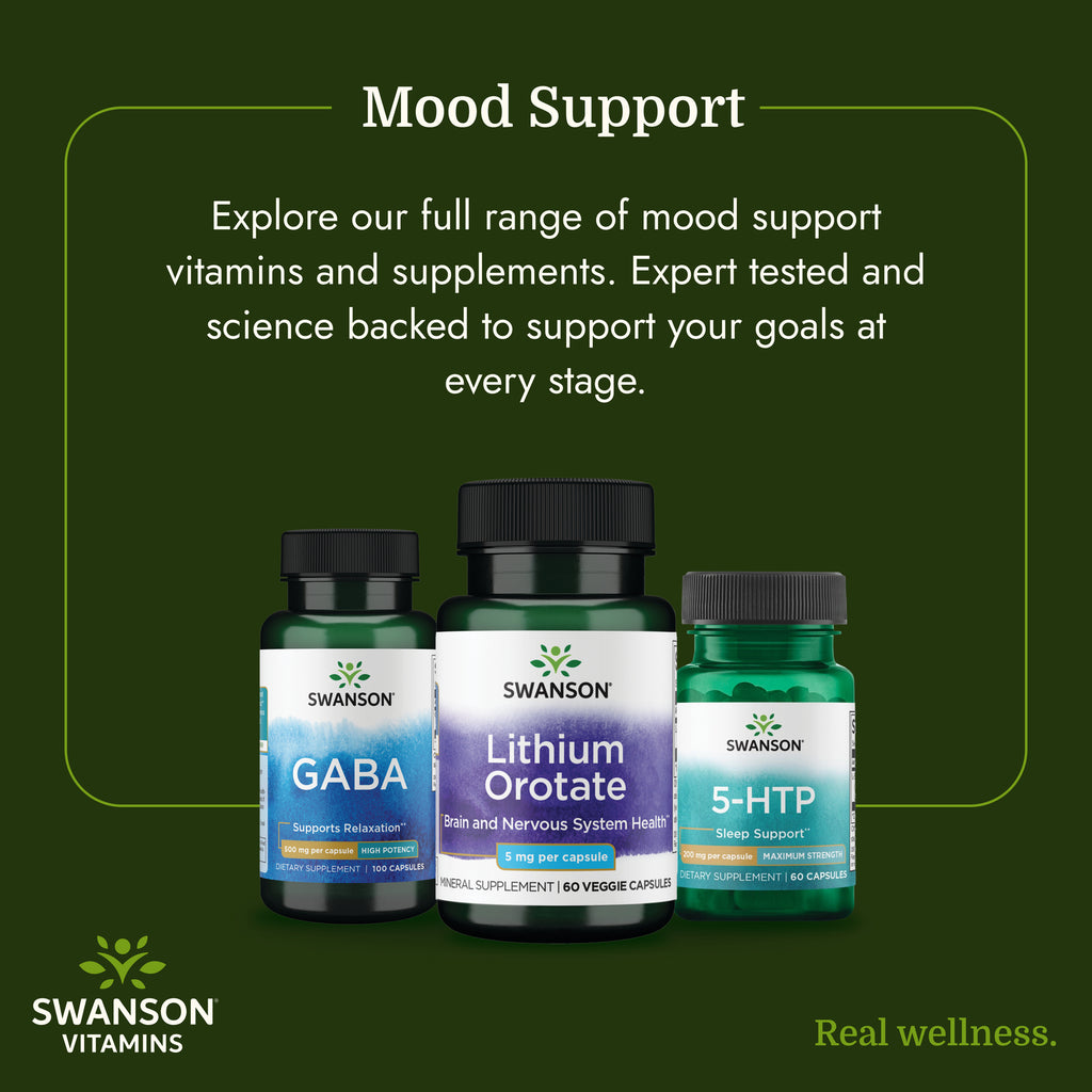 SWU913 | Mood support vitamins and supplements featuring Swanson GABA, Lithium Orotate, and 5-HTP - Thumbnail