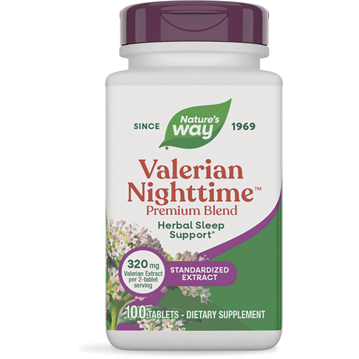 NW749 | Nature's Way Valerian Nighttime Premium Blend herbal sleep support bottle, 100 tablets