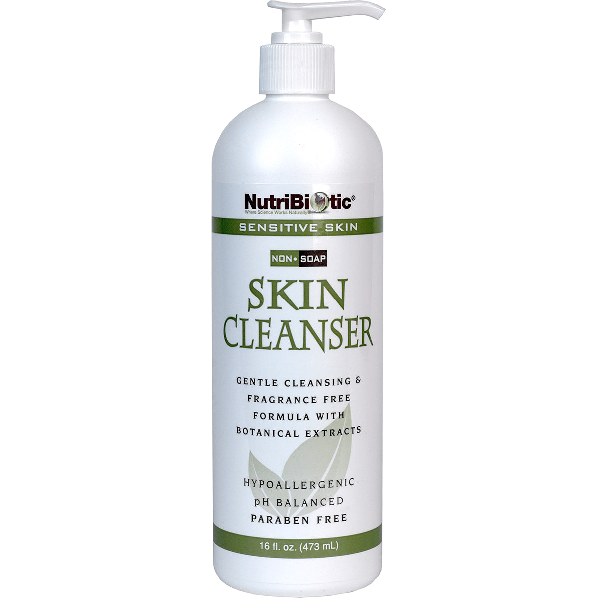 NUB011 | NutriBiotic Sensitive Skin non-soap skin cleanser pump bottle 16 fl oz labeled hypoallergenic paraben free