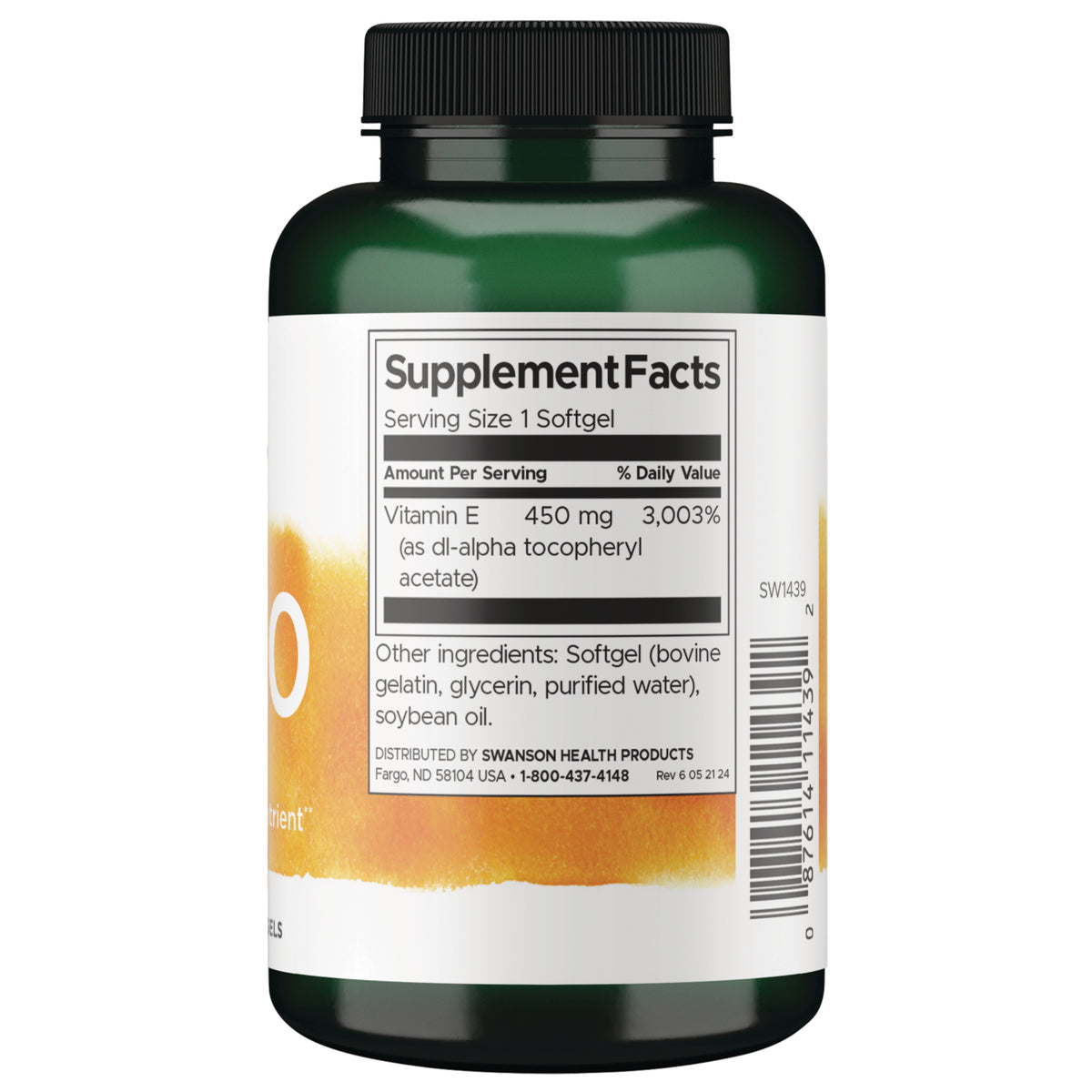 SW1439 | Back label with supplement facts and serving information