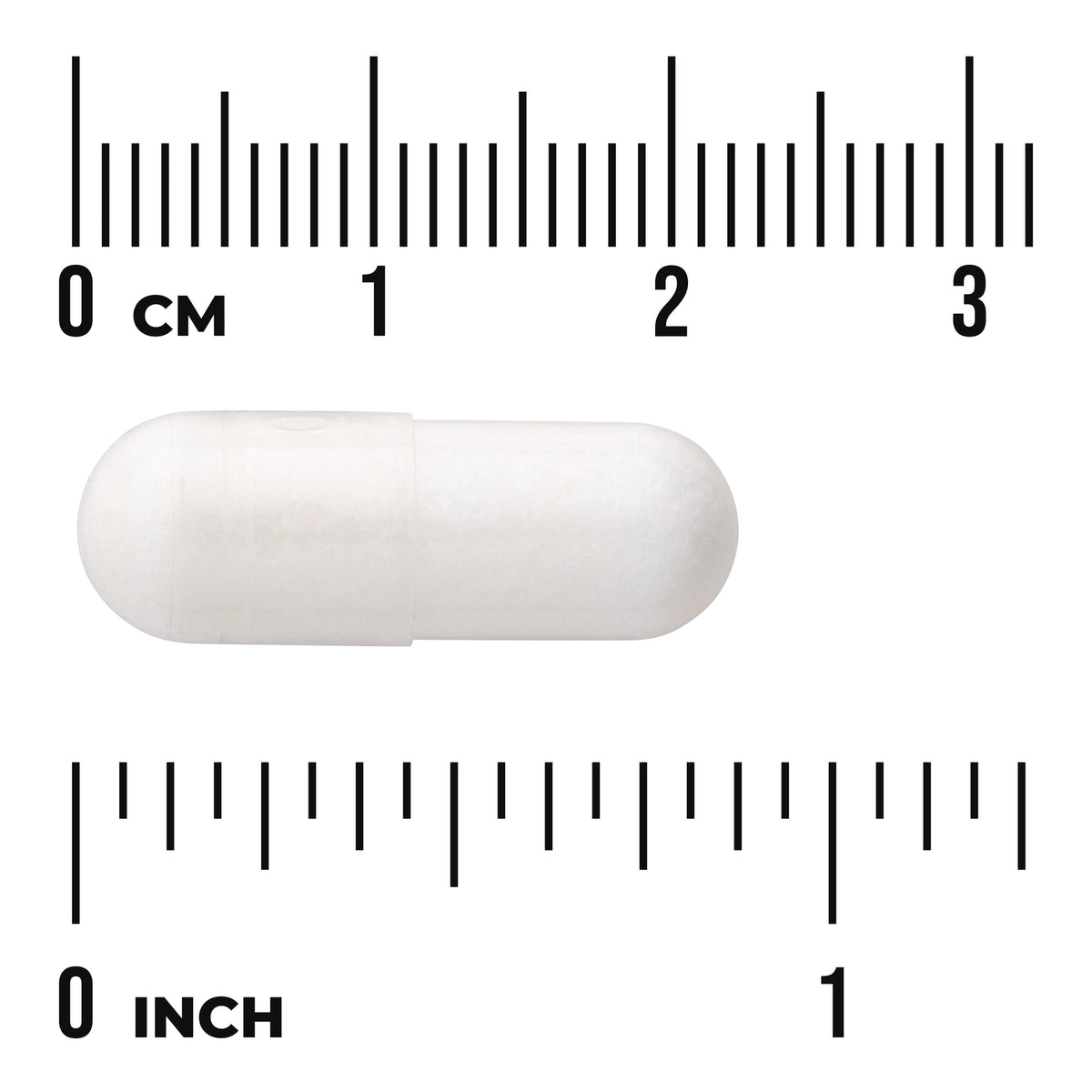 SW854 | White capsule with cm and inch rulers for size reference