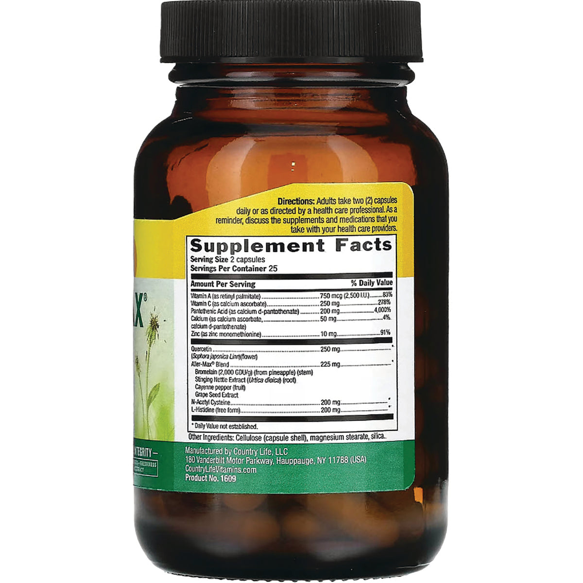 CRL457 | amber supplement bottle back showing Supplement Facts label and directions