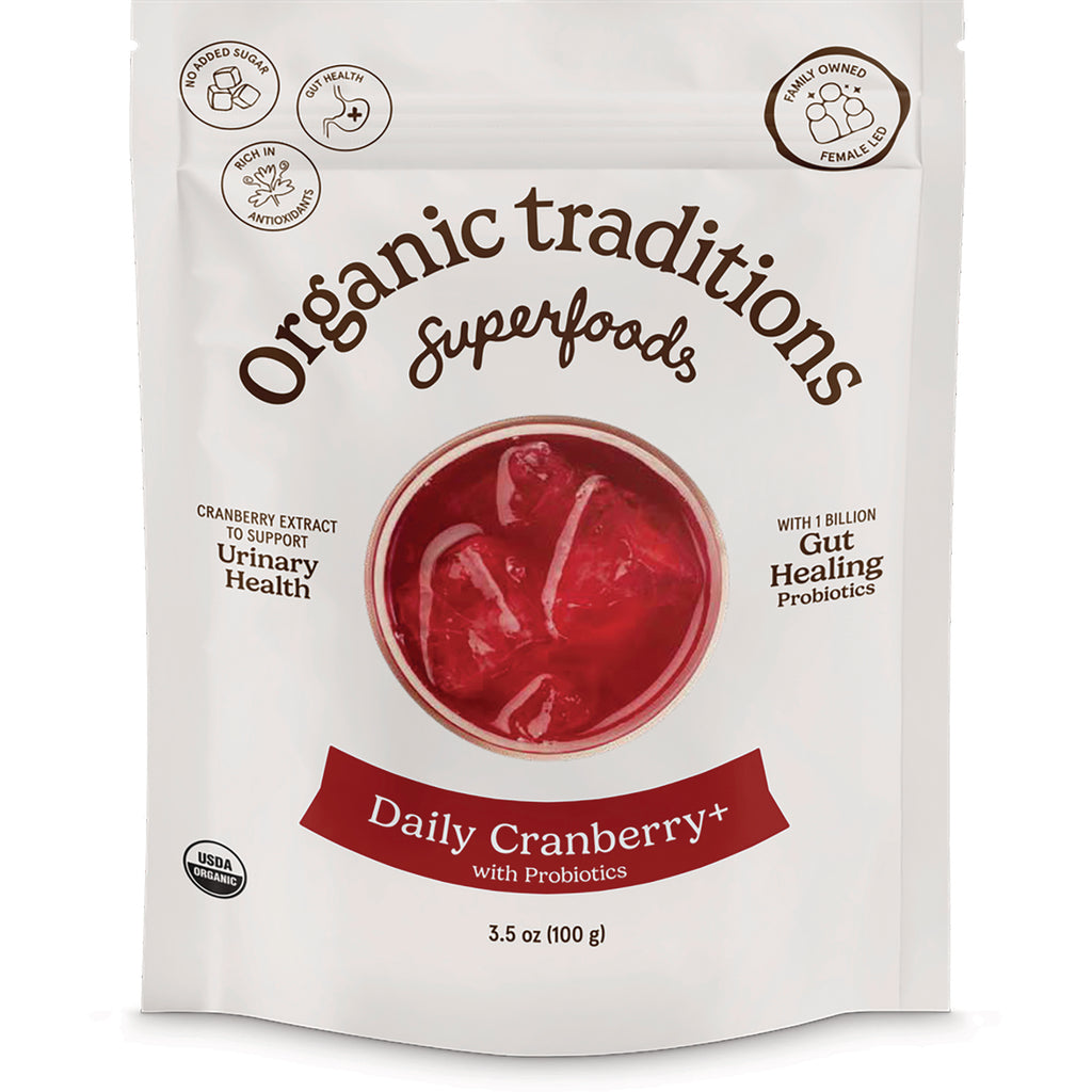 OTR106 | Organic Traditions Superfoods Daily Cranberry+ with Probiotics 3.5 oz (100 g) front pouch - Thumbnail