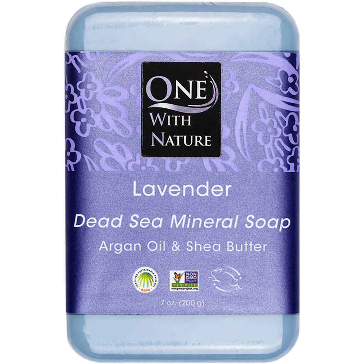 OWN003 | Lavender triple milled mineral soap bar with One With Nature logo, argan oil and shea butter, purple packaging