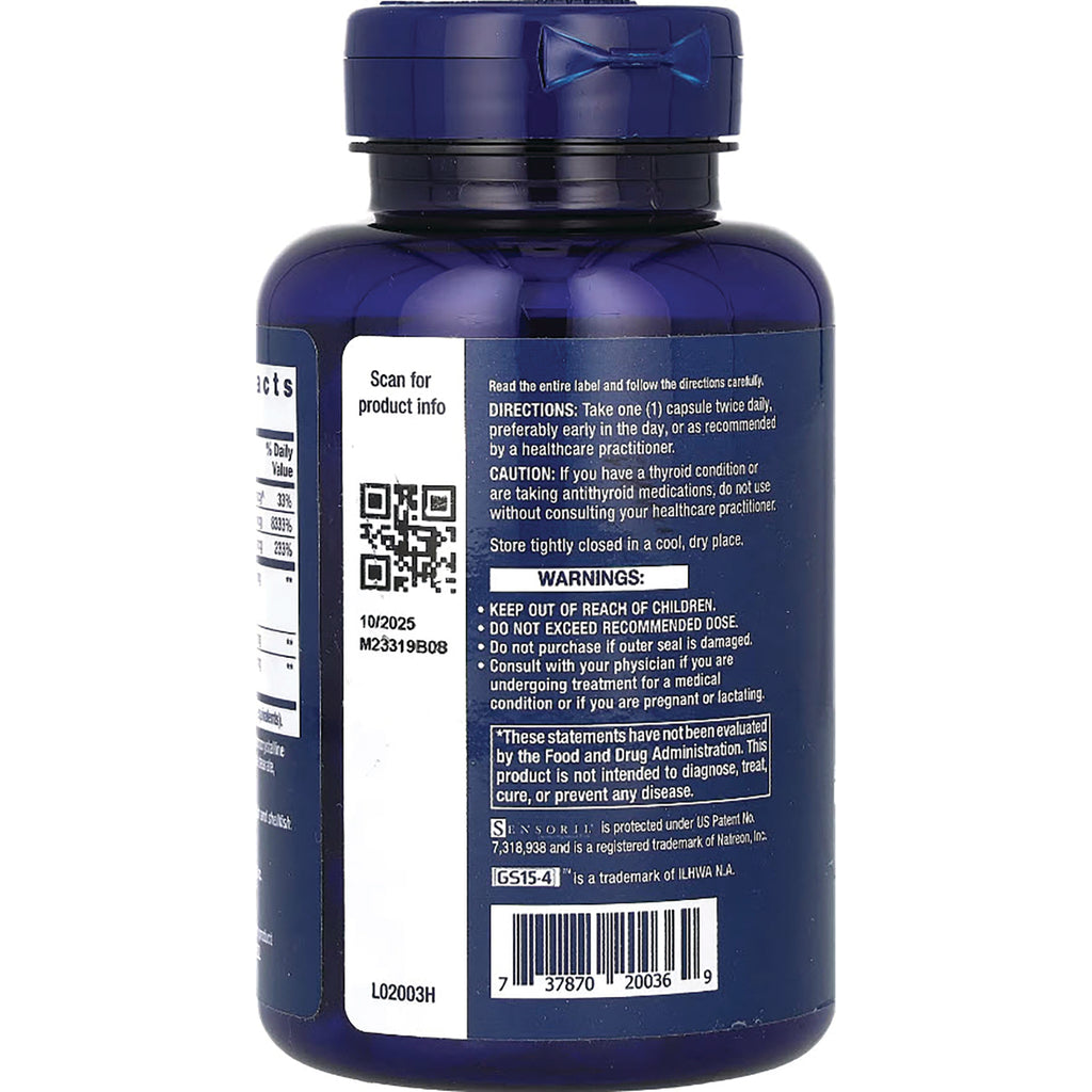 LE393 | back label of navy supplement bottle showing directions, warnings, QR code and barcode - Thumbnail