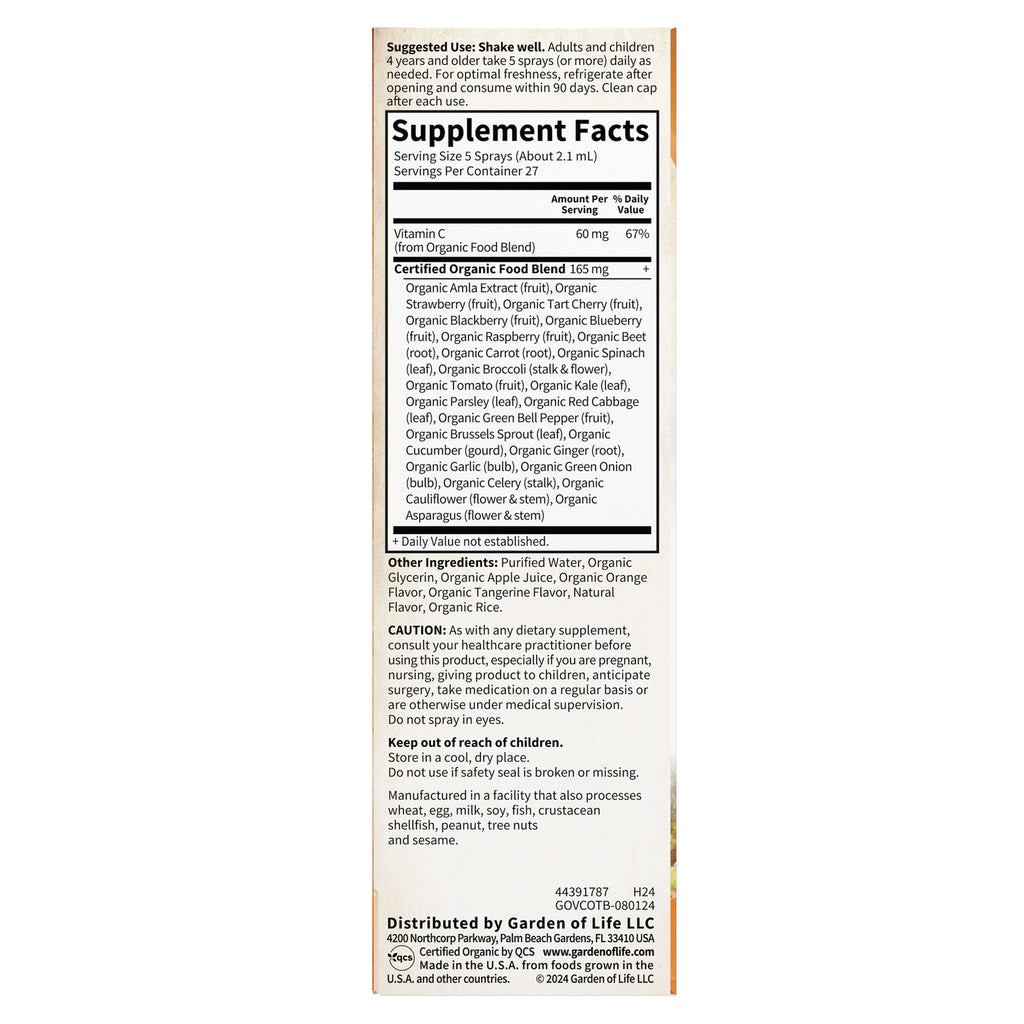 GLF217 | Supplement Facts and ingredient list on product back panel with serving size, organic food blend, and cautions - Thumbnail