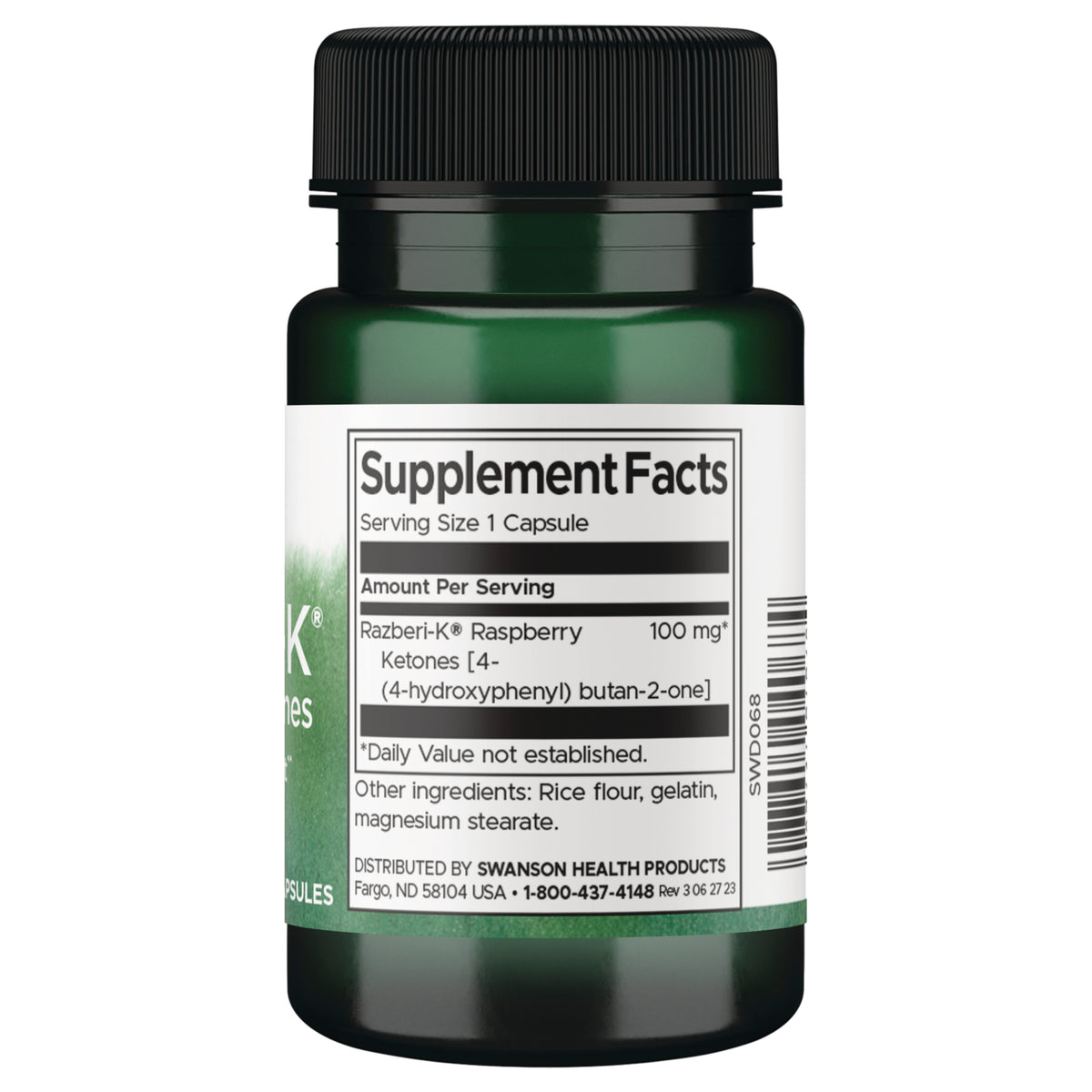 SWD068 | Back label with Supplement Facts: Serving Size 1 capsule