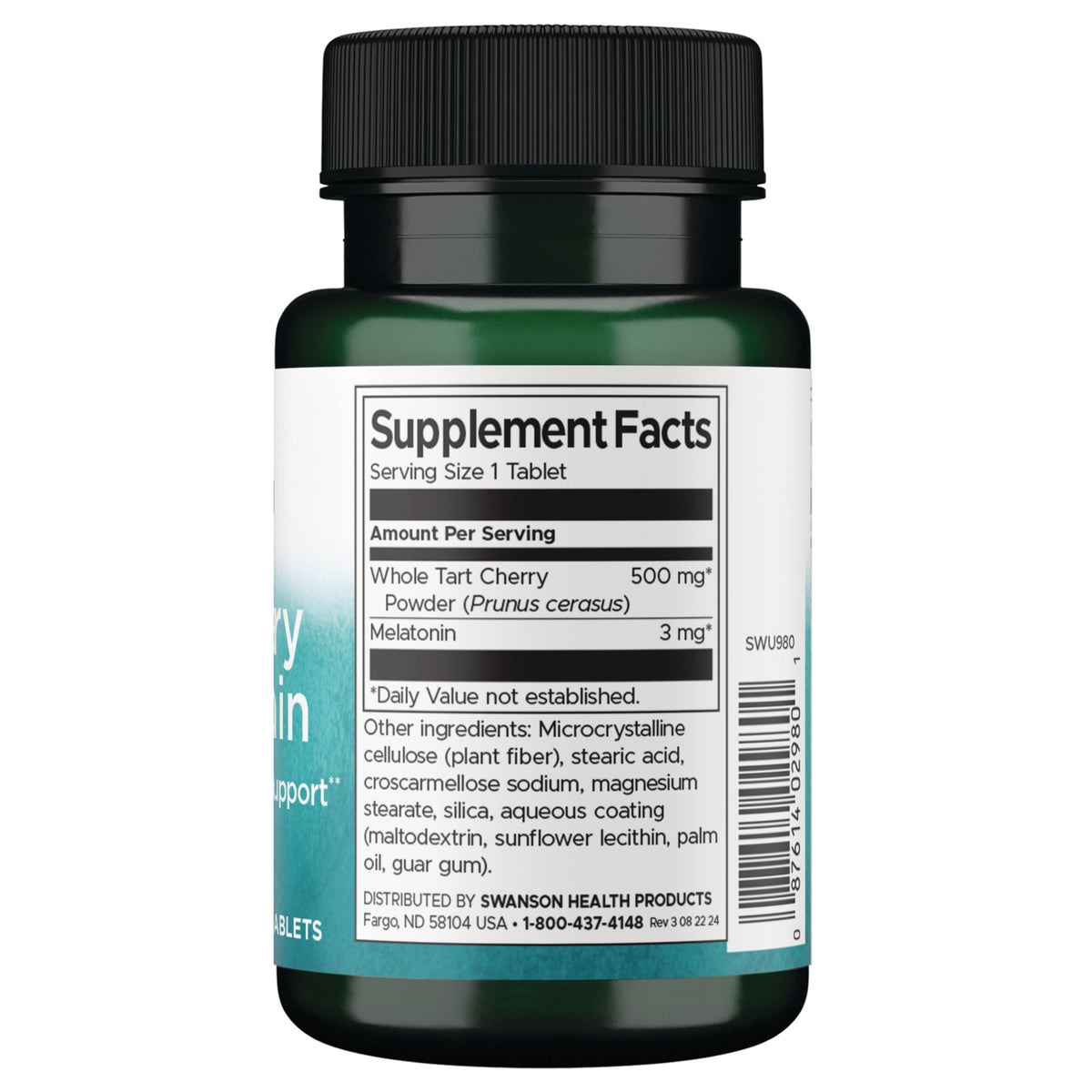 SWU980 | Back label with supplement facts and serving information