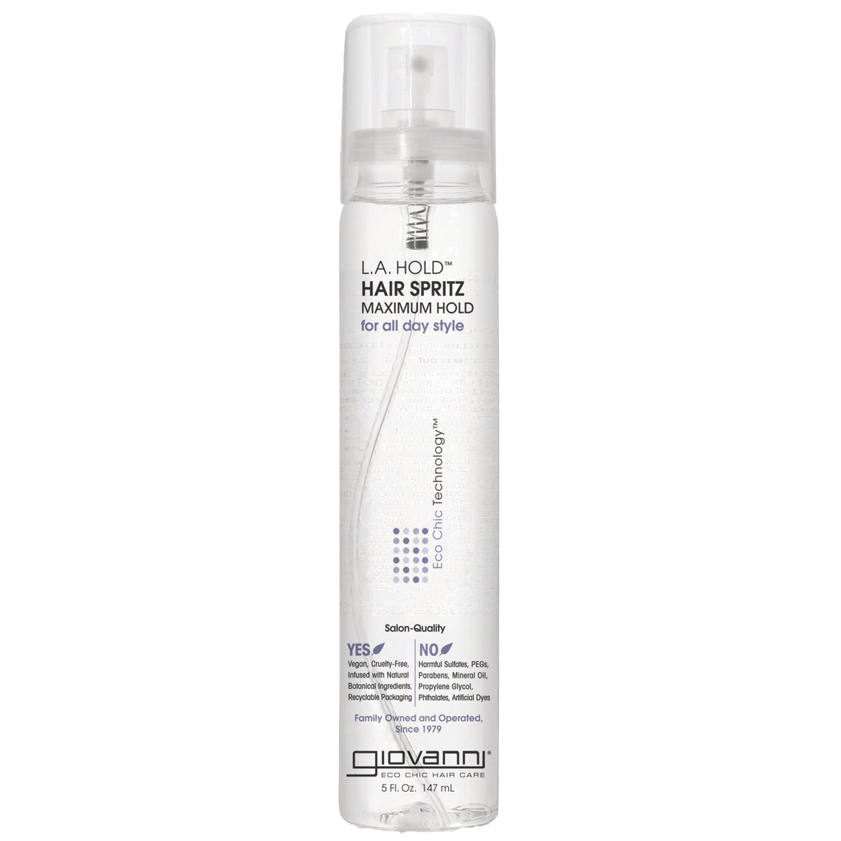GV047 | Giovanni L.A. HOLD Hair Spritz maximum hold clear 5 fl oz spray bottle front