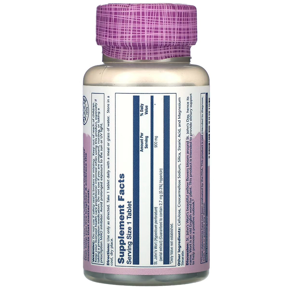SLR283 | Solaray Vital Extracts St. John's Wort supplement facts label