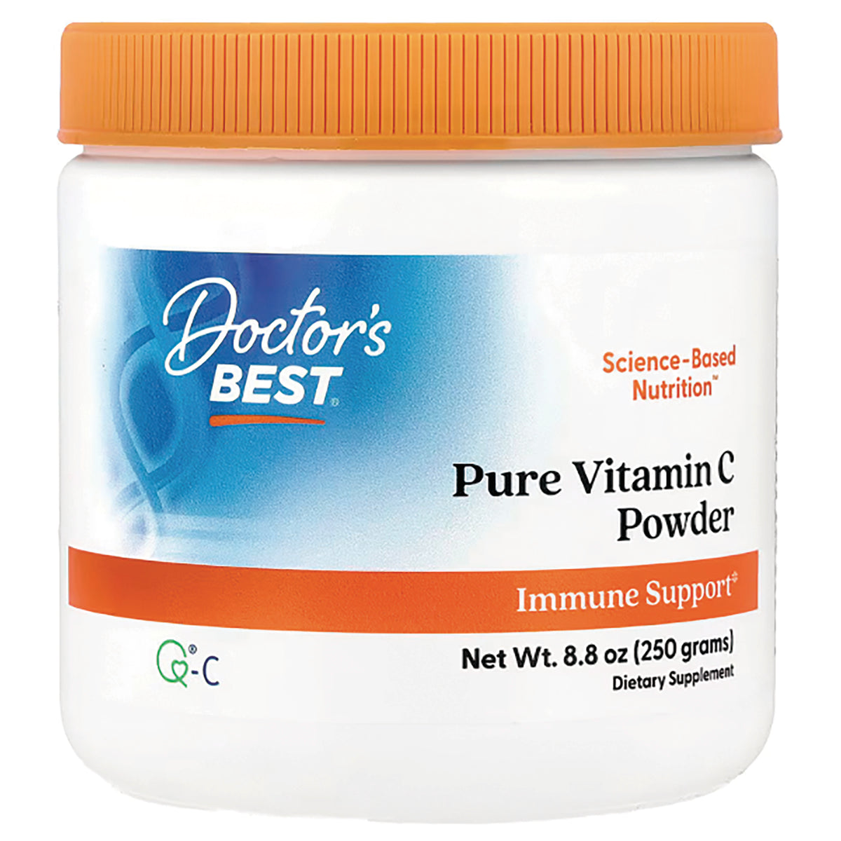 DB222 | Doctor's Best Pure Vitamin C Powder jar with orange lid labeled Immune Support Net Wt 8.8 oz (250 grams)
