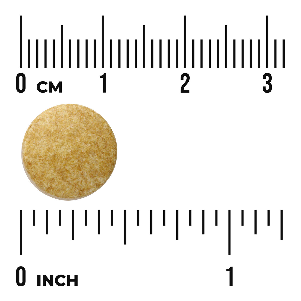 SW668 | Round tablet shown next to cm and inch rulers for size