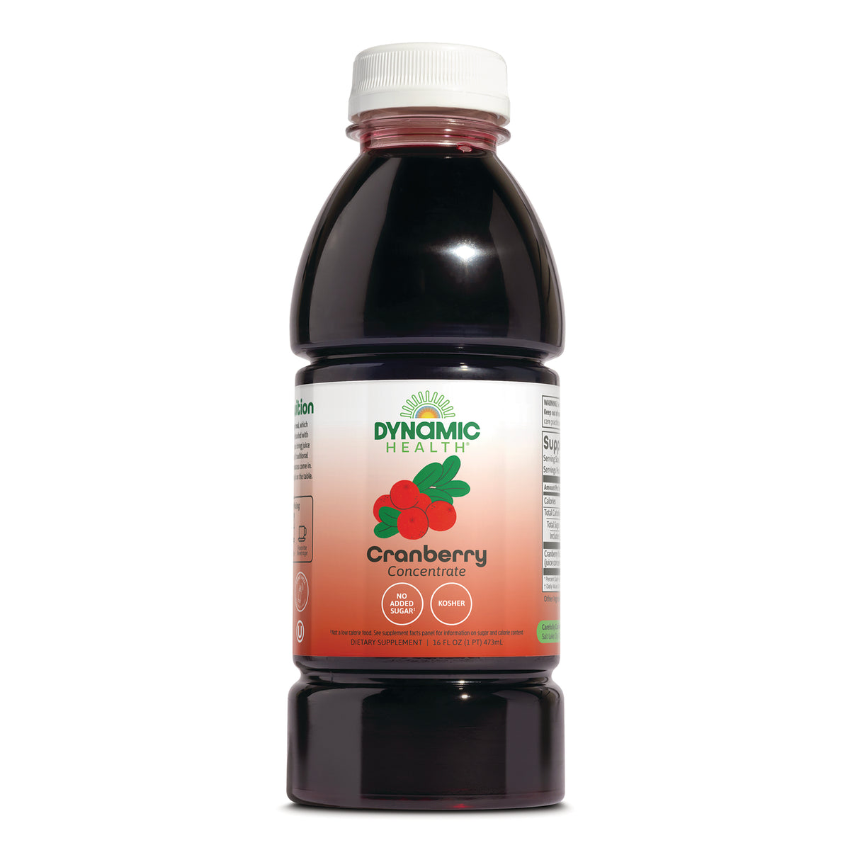 DYH057 | Dynamic Health Cranberry Concentrate bottle, 16 fl oz dark liquid with white cap and red label showing cranberries