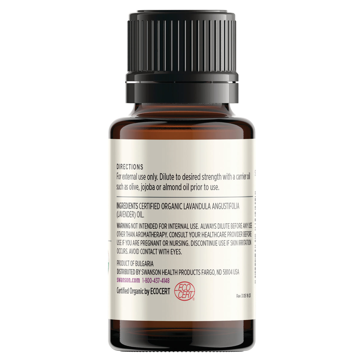 SWAR012 | Back label with directions, ingredients, warnings, and ECOCERT certified organic seal