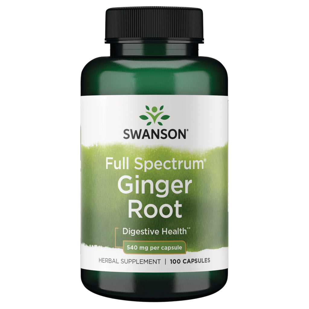 SW1987 | Swanson Full Spectrum Ginger Root supplement bottle, 540 mg per capsule, 100 capsules - Thumbnail