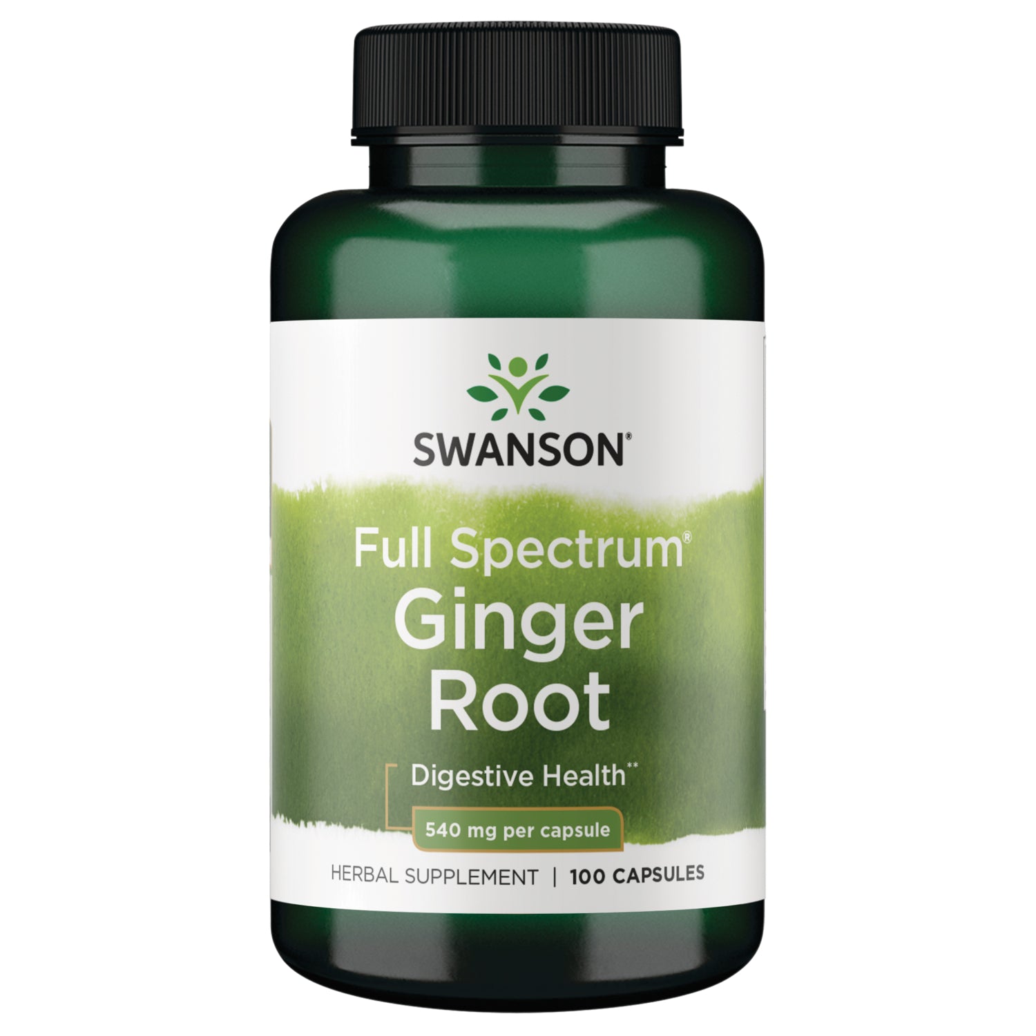 SW1987 | Swanson Full Spectrum Ginger Root supplement bottle, 540 mg per capsule, 100 capsules