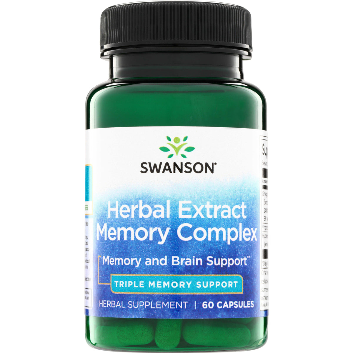 SWU366 | Swanson Herbal Extract Memory Complex bottle, Memory and Brain Support, Triple Memory Support, 60 capsules