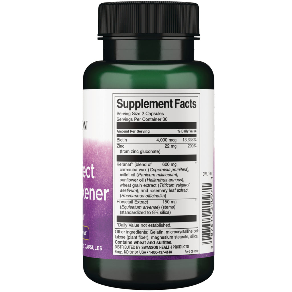 SWU1097 | Supplement Facts panel with biotin 4,000 mcg and zinc 22 mg, serving size 2 capsules - Thumbnail