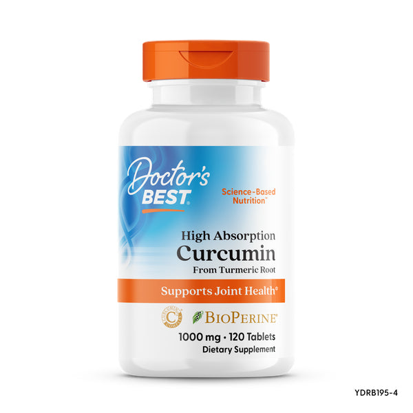 DB079 | White bottle of Doctor's Best High Absorption Curcumin from turmeric root, 1000 mg, 120 tablets, vegan