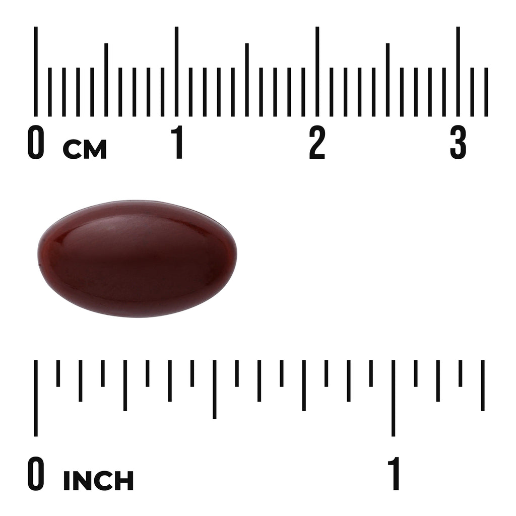 SWU925 | Brown oval softgel capsule on ruler scale showing about 2 cm length with visible cm and inch markings - Thumbnail