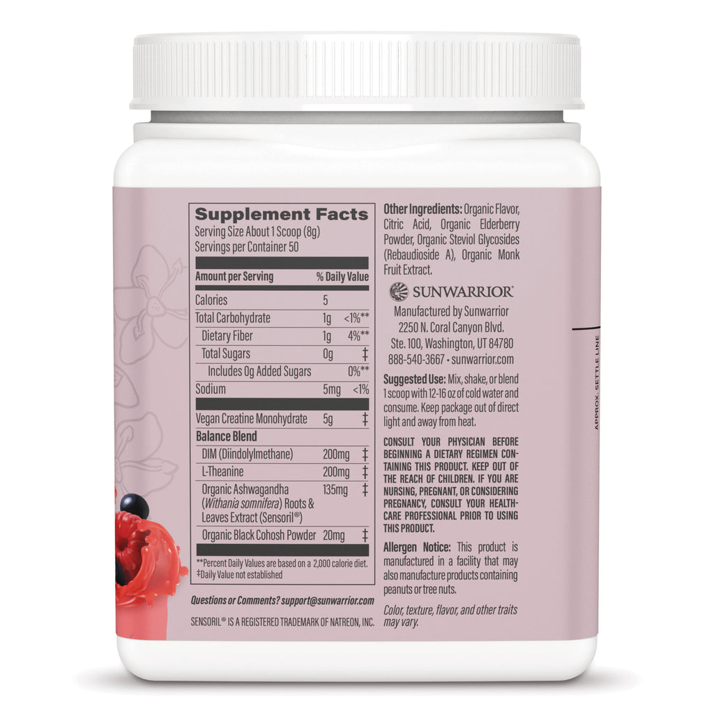 SNW046 | Back of Sunwarrior supplement container showing Supplement Facts, ingredients, and directions - Thumbnail