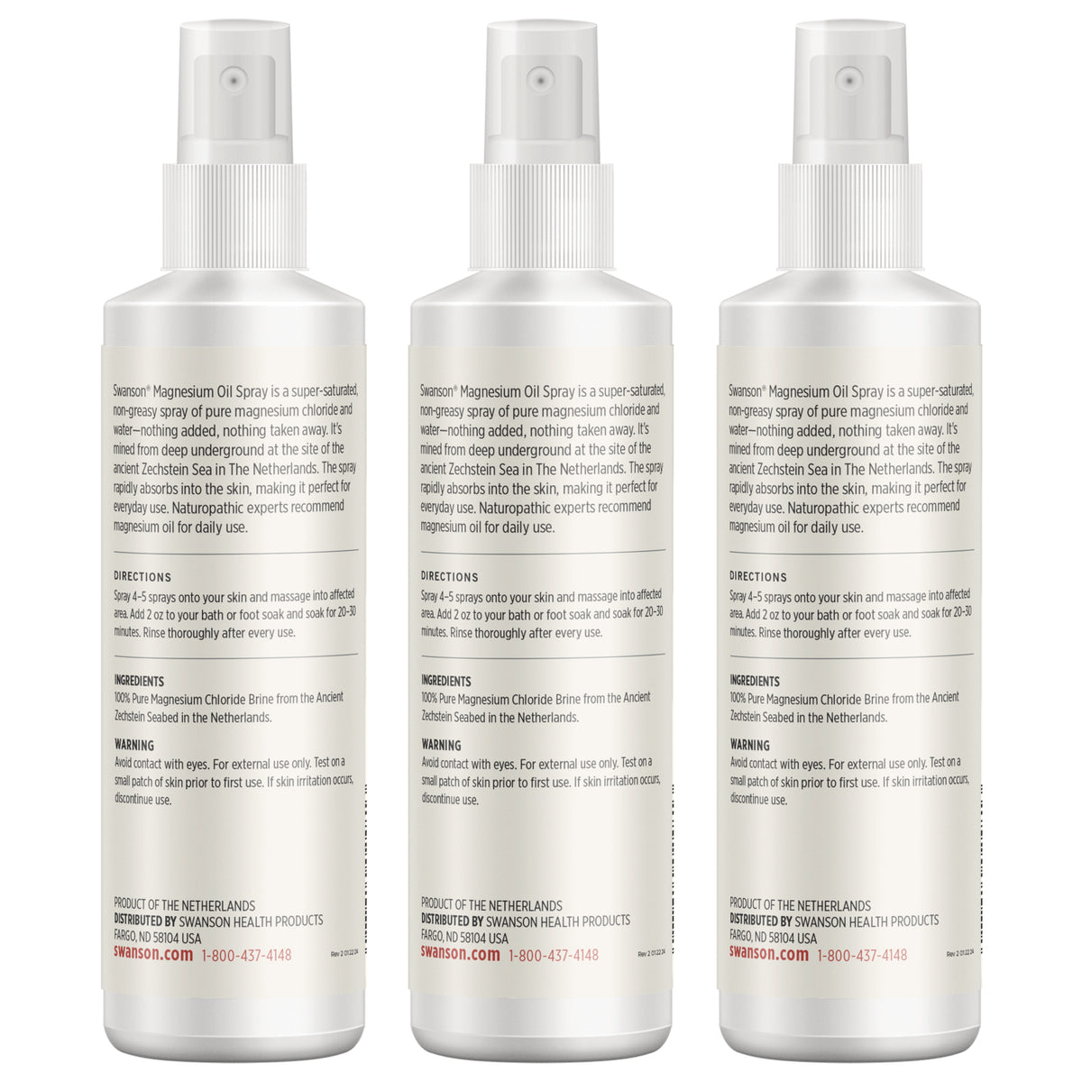 SWU485 | Back label with Ingredients and directions panel: 100% pure magnesium chloride brine