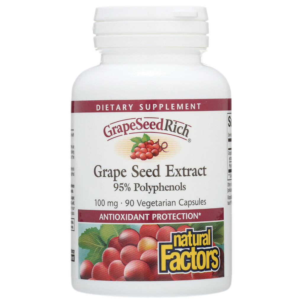 NFC043 | Natural Factors Grape Seed Extract 95% Polyphenols 100 mg 90 vegetarian capsules white bottle - Thumbnail
