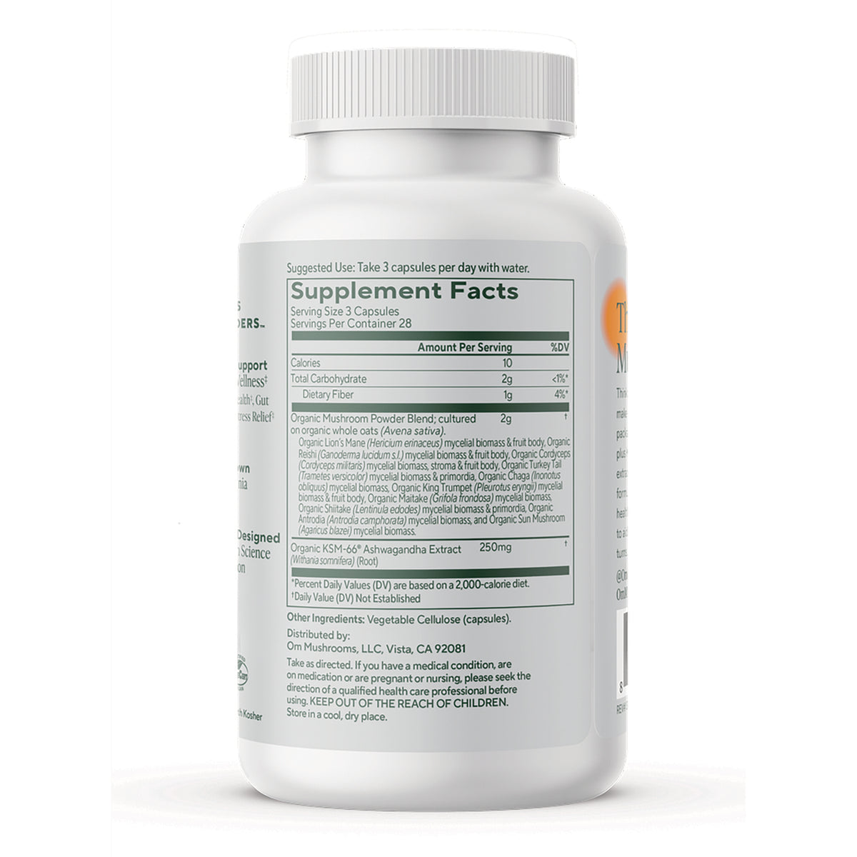 MMX029 | Back of white supplement bottle showing Supplement Facts panel, ingredients and barcode